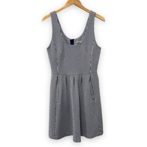 Banana Republic Dress Fit Flare Navy White Stripe Sleeveless Pockets Stretch 10